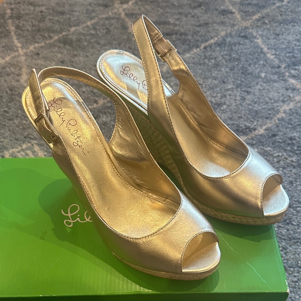 Lilly Pulitzer Metallic Gold Wedge Sandals